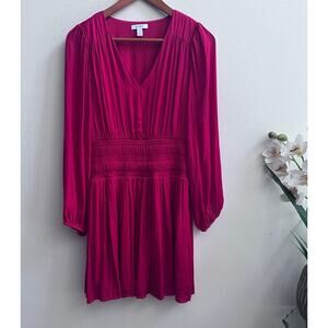 V-Neck Flowing Satin Red Mini Dress Long Sleeve Nine West Women's Size Medium